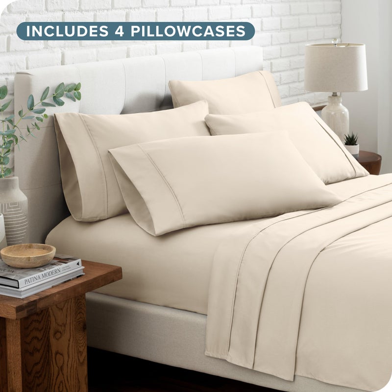 Bare Home Hotel Luxury King Sheet Set, Extra Soft - 6 Piece Set - Deep Pockets - Easy Fit - Cooling & Breathable - Wrinkle, Fade, Stain Resistant - Includes 4 Pillowcases (King, Sand) - Image 5
